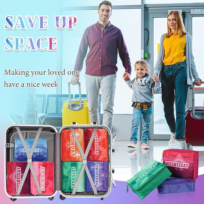 Paterr 7 Pcs Packing Cubes for Travel Kids Days of Week Compression Packing Cubes Colorful Luggage Organizers Suitcase Camp(Gradient)