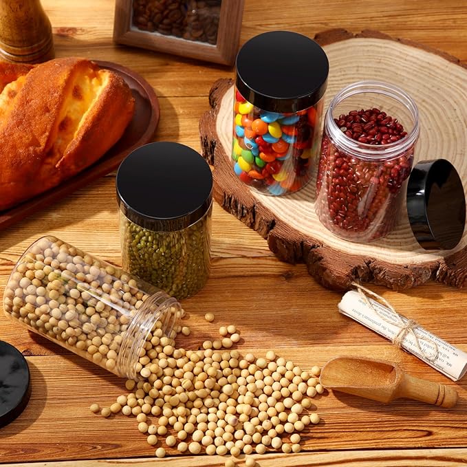 SATINIOR 12 Pack 12 oz Plastic Container Jars with Lids Round Clear Travel Cosmetic Container Slime Jars for Toiletries, Lotion, Cream, Ointments, Makeup, Rhinestone, Samples, Kitchen Storage(Black)