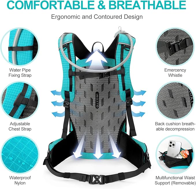 Hydration Backpack, 25L Hiking Backpack with 3L Water Bladder and Rain Cover, Hiking Water Backpack Men Women Lightweight Hydration Pack for Hiking, Cycling, Climbing, Camping