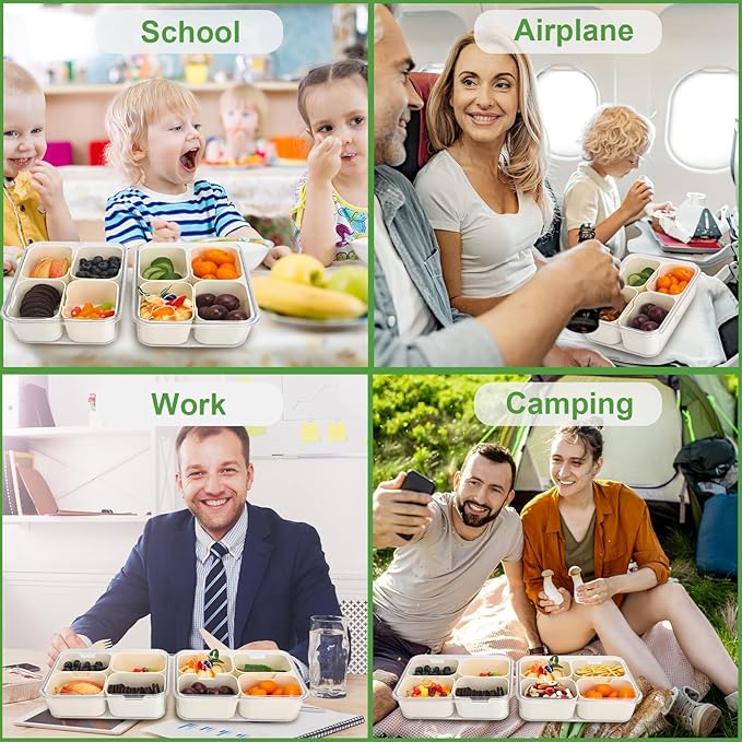 4 Compartment Snack Box Container Tray, Divided Serving Tray with Lid, Mini Small Snackle Box, Portable Charcuterie Container for Party, Picnic, Travel, Food Platter for Snack, Fruits, Veggies