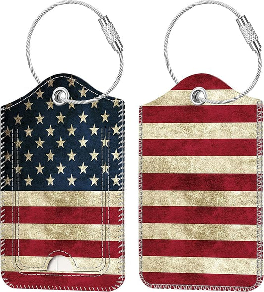 Fintie Luggage Tags, Privacy Cover ID Label with Stainless Steel Loop and Address Card for Travel Bag Suitcase, Us-Flag (2 Piece)
