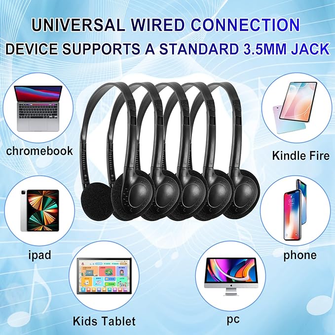 CN-Outlet Wholesale Kids Headphones in Bulk 25 Pack for School Classroom Students Children and Adults - Black