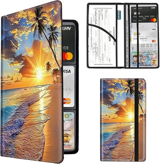 Car Registration and Insurance Holder,PU Leather Car License Document Insurance and Registration Card Holder Men Women Vehicle Glove Box Organizer Auto Accessories-Beach Sunset