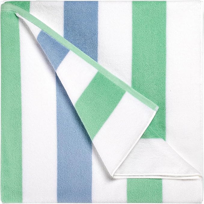 Cotton Oversized Beach Towel - Extra Large 40"X70" Big Cute Thick Pool Towel, XL Stitch Beach Towels Striped Mint Green Swimming Towel for Adults Mens Women