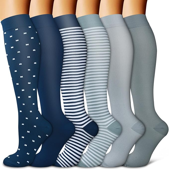 BLUEENJOY Copper Compression Socks for Women & Men (6 pairs) - Best Support for Nurses, Running, Hiking, Recovery