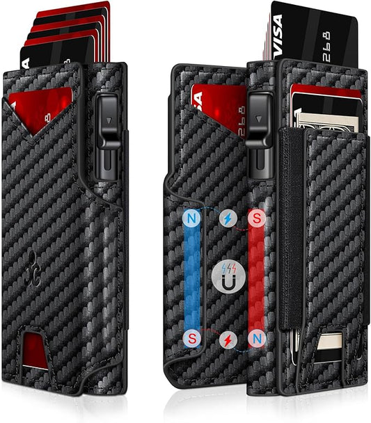 Wallet for Men Wallet with Slim Pop Up Card Holder 9-13 Cards, Bifold Minimalist Smart Wallet RFID Blocking Credit Card Holder with ID Window & Stretchable Cash Slot Compact Metal Aluminum Card Case