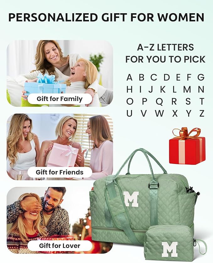 Vogewood Monogrammed Gifts for Women-Initial Travel Bag with Shoe Compartment, Personalized Weekender Bag, Monogram Overnight Bag for Women, Girl Duffel Bag with Makeup Bag (Letter Y)