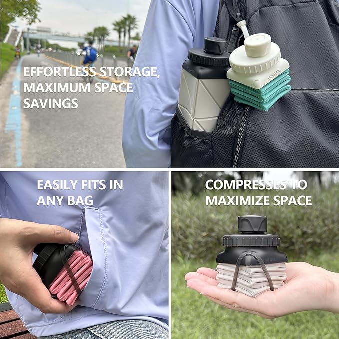 Collapsible Water Bottles, Silicone Foldable Water Bottle 610ml, BPA-Free Portable Reusable Leakproof Bottle for Gym Travel Camping Hiking Sports Outdoor, 1 Pack (Pink)