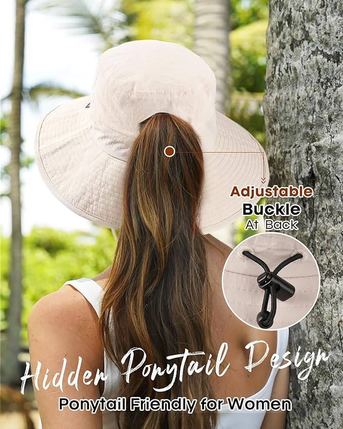 FURTALK Sun Hats for Women with Ponytail Hole Men Beach Hiking UPF 80+ Foldable Hiking Summer UV Protection Bucket Hats