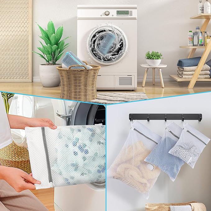 XXL Shoe Washing Machine Bag - Reusable Shoes Cleaning Bags for Washer And Dryer, Durable Zipper Laundry Shoe Bag 360° Deep Clean Sneaker Tennis Include Delicate Laundry Bag/Bra Laundry Bags (Gray)