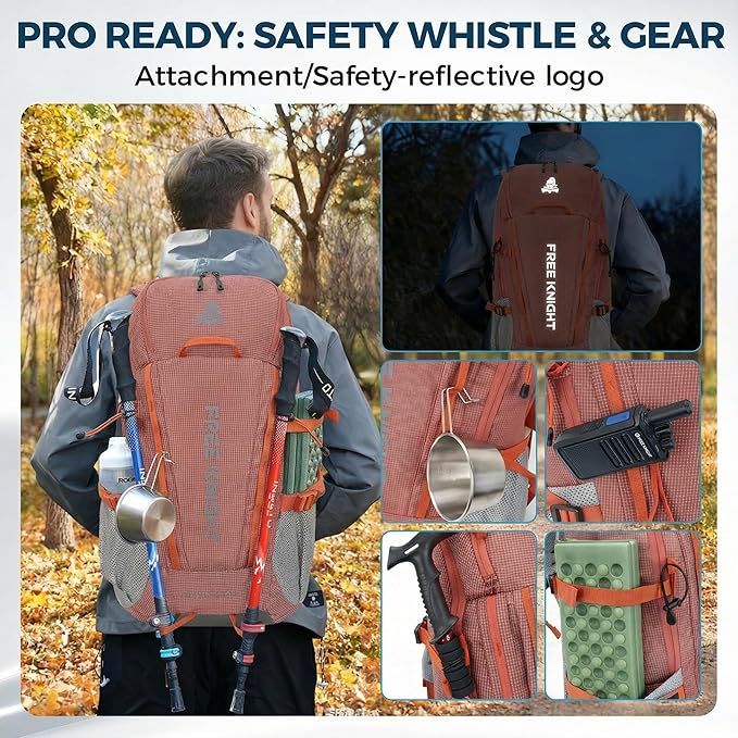 Bseash 45L Waterproof Hiking Camping Backpack with Rain Cover, Outdoor Sport Travel Bag Daypack for Climbing Skiing Cycling (Pink)