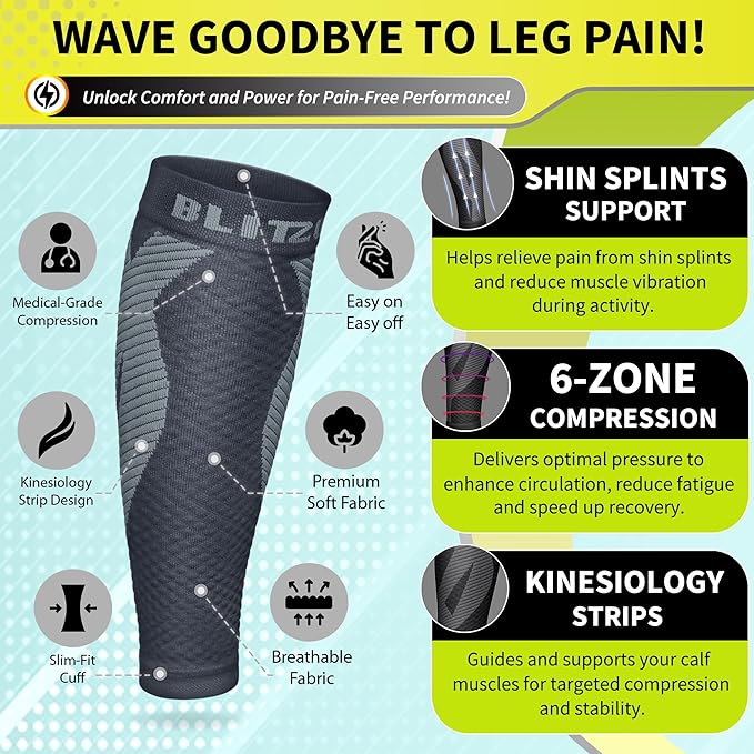 BLITZU Calf Compression Sleeve for Men & Women Footless Compression Socks Support Runners Leg Sleeve Shin Splints Pain Relief