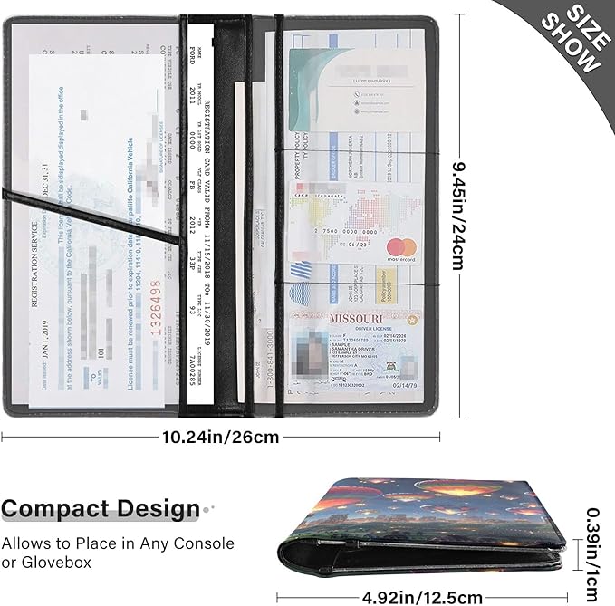 linqin Car Registration and Insurance Card Holder, Hot Air Balloon Glove Box Organizer Card Document Wallet