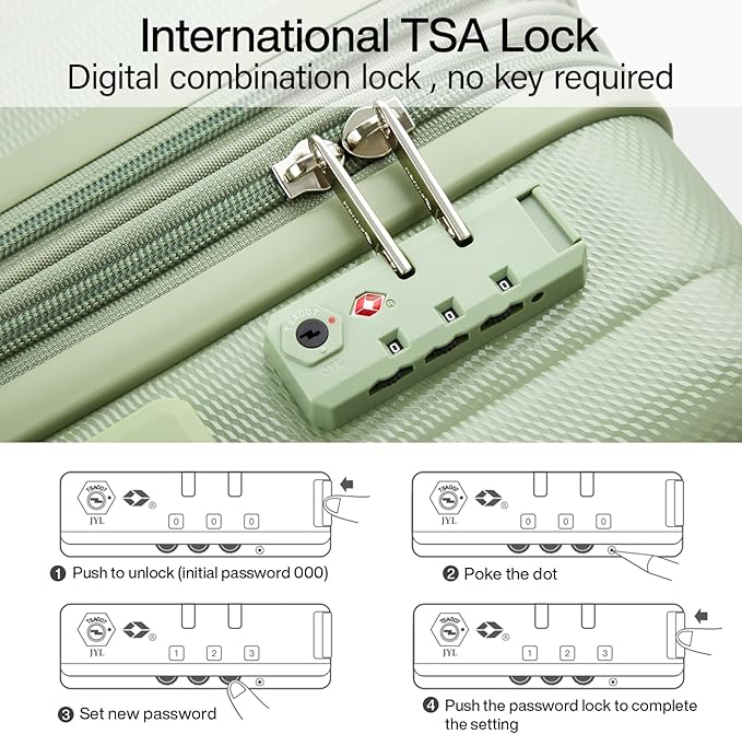 Hanke Expandable Hard Shell Luggage Sets 2 piece Carry on Luggage with Wheels Suitcases Lightweight Checked Travel Luggage Rolling Large Suitcase Travel Luggage Bag Woman Men 20/29 Inch(Bamboo Green)