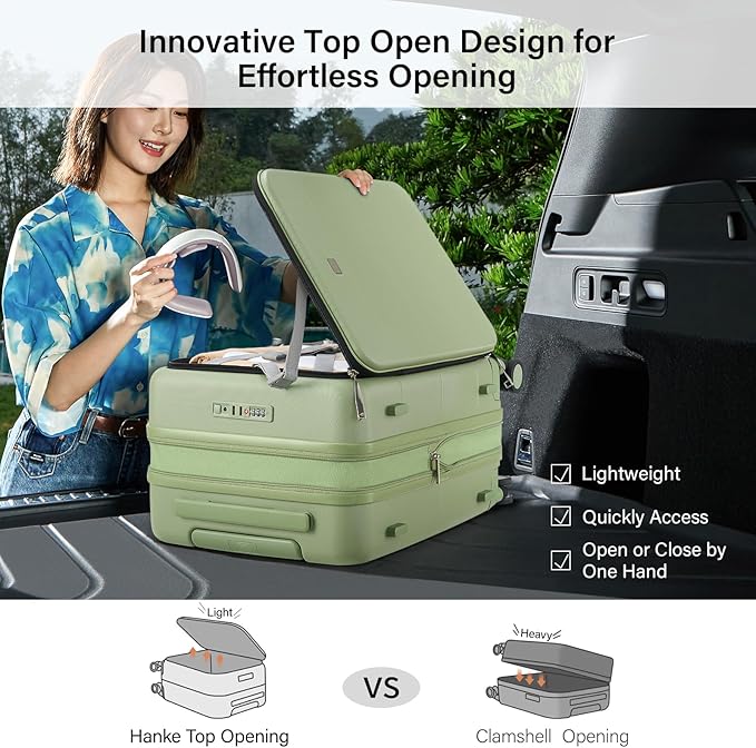 Hanke Hardside Expandable Carry On Luggage, 20 Inch Top Opening Trunk Luggages with Spinner Wheels, All-PC Hard Shell Carry-On Suitcase, Lightweight & TSA Airline Approved (Bamboo Green, 46L)