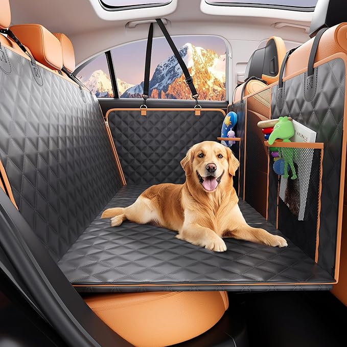 Pet Car Seat Cover Backseat - Upgraded Back Seat Extender for Dogs, 600D Scratchproof, PU Thickened, Waterproof Hammock, 400 lbs, Easy to Clean/Install, Universal for Cars SUV Truck, Pet Protector