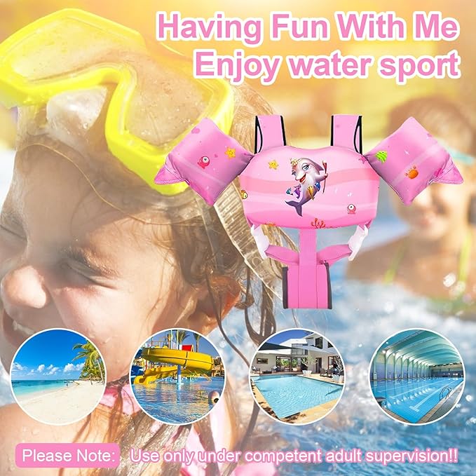 Chriffer Kids Swim Vest Life Jacket for 30-55 Pounds Boys and Girls, Toddler Floaties with Shoulder Harness Arm Wings for 2,3,4,5,6,7 Years Old Baby
