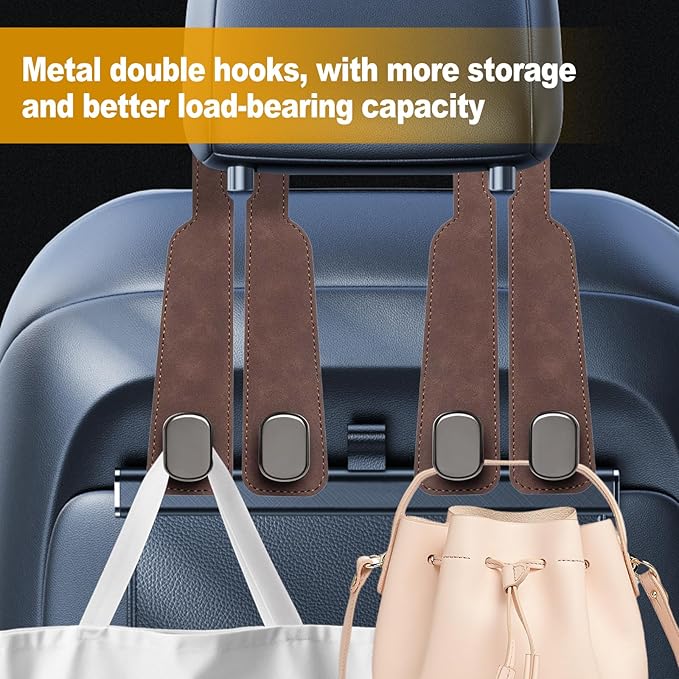 Car Purse Hook Purse Hook for Car Seats Headrest Car Seat Hooks,Heavy Duty Vehicle Organizer for Handbags, Groceries, Purses, Keep Car Tidy (Brown, 2 Pack)