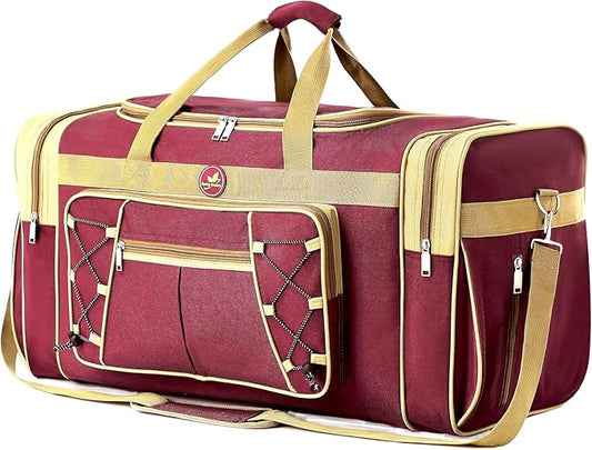 Travel Duffle Bags for Men Weekender Over Night Carry On Bag Lightweight Extra Large Oxford Duffel Gym Sturdy Luggage Water-Proof for Men & Women 26" (Blue Gold)