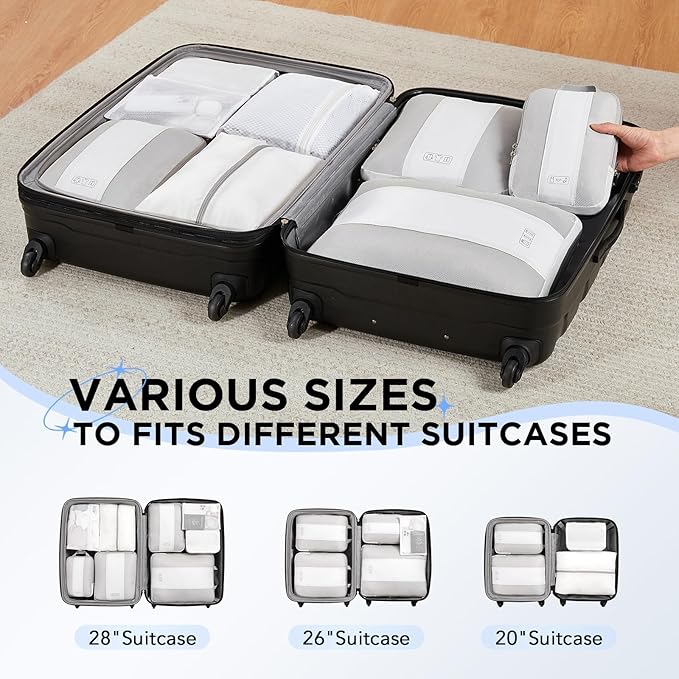8 Set Compression Packing Cubes for Travel Essentials,Compressible Expandable Packing Cubes for Suitcase,OlarHike Luggage Organizer Bags for Travel,Handy Helper for Organizing Clothes(White)