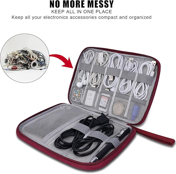 Electronic Organizer Travel Universal Cable Organizer Electronics Accessories Bag for Cable, Charger, Phone, USB, SD Card,1Pack