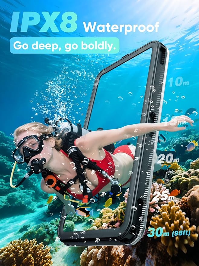 Waterproof Phone Pouch Case 7.5", 2025 Upgraded IPX8 Waterproof Phone Case for Snorkeling, Universal Fit for iPhone 16 Pro Max 15 14 13, Galaxy S25, Beach Vacation Essentials (Black)