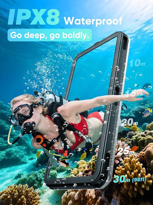 Waterproof Phone Pouch Case 7.5", 2025 Upgraded IPX8 Waterproof Phone Case for Snorkeling, Universal Fit for iPhone 16 Pro Max 15 14 13, Galaxy S25, Beach Vacation Essentials (Black)