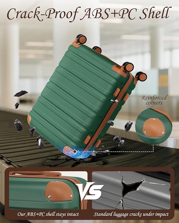 TAKUMI Luggage Sets 5 Piece Lightweight Carry On luggage with Duffel Bag ABS+PC Hardshell Suitcases with YKK zippers Double Spinner Wheels Travel Luggage with TSA Lock(GREEN BROWN, 5 PIECE SET)