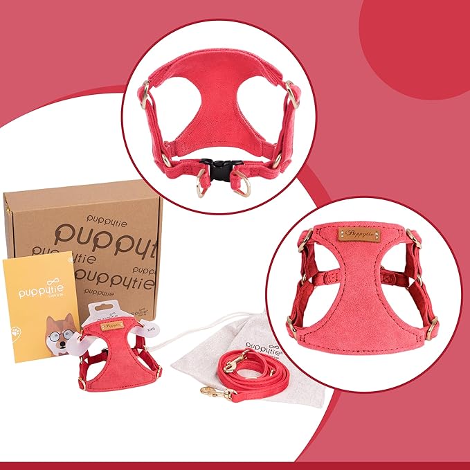 Puppytie No Pull Small Dog Harness with Multifunction Dog Leash,Lightweight Soft Adjustable No Choke Escape Proof Pet Harness Vest Pet Harness Vest,red-Camellia,S
