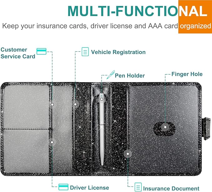 Car Registration and Insurance Holder, Vehicle Glove Box Car Organizer, Auto Truck Comparment Accessories Case for Cards, Essential Document and Driver License