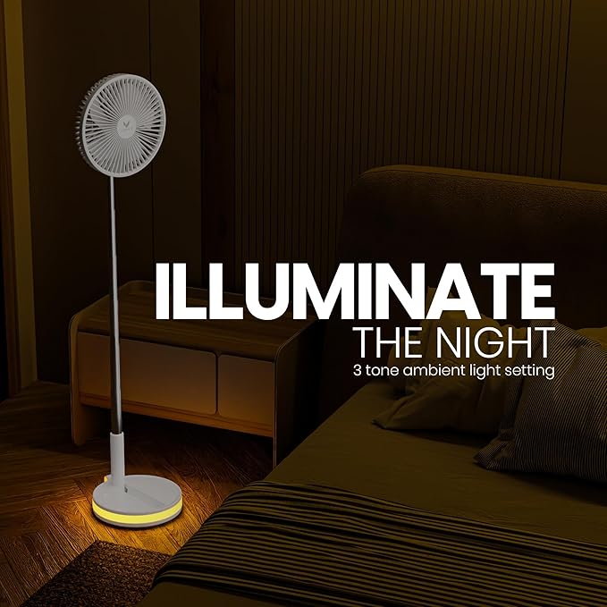 VENTY Portable Fan - Wireless Battery Operated Fan - 4 Speeds - LED Lighting - Carry Case & Remote Control - Cruise Travel - Outdoor Travel RV Power Bank With USB-C Port (White with Case)