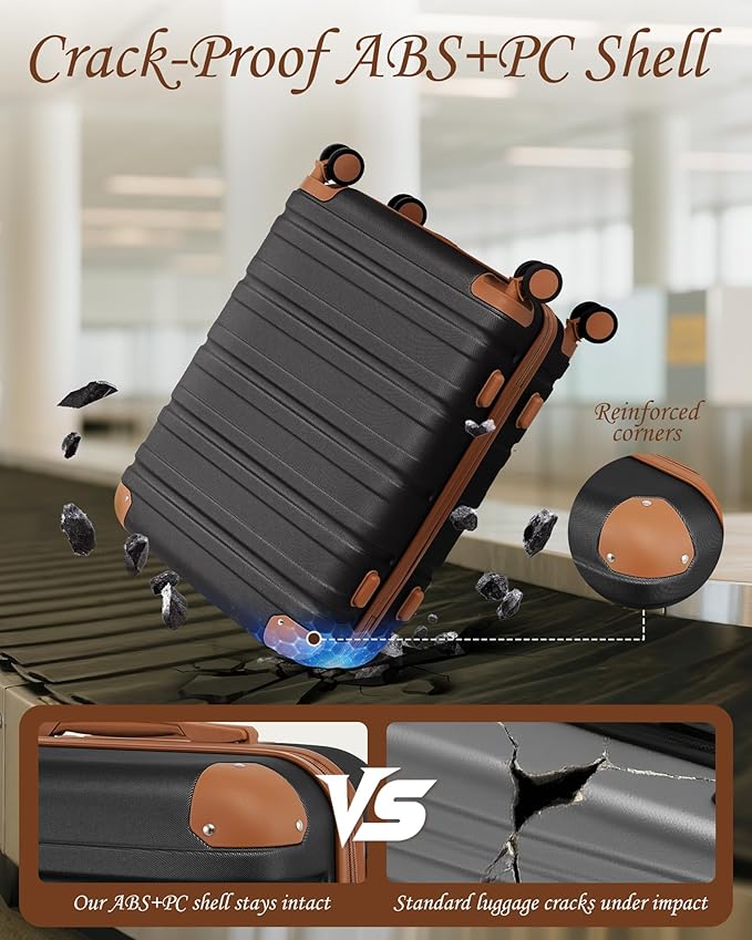 TAKUMI Luggage Sets 5 Piece Lightweight Carry On luggage with Duffel Bag ABS+PC Hardshell Suitcases with YKK zippers Double Spinner Wheels Travel Luggage with TSA Lock(BLACK BROWN, 5 PIECE SET)