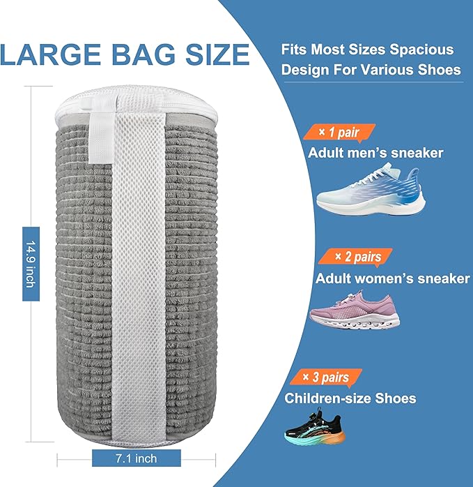 Shoe Wash Bag – Reusable, Protective, Size Adaptable 360° Deep Clean Laundry Bag with Cleaning Fibers for Washing Machine, 2 Pack