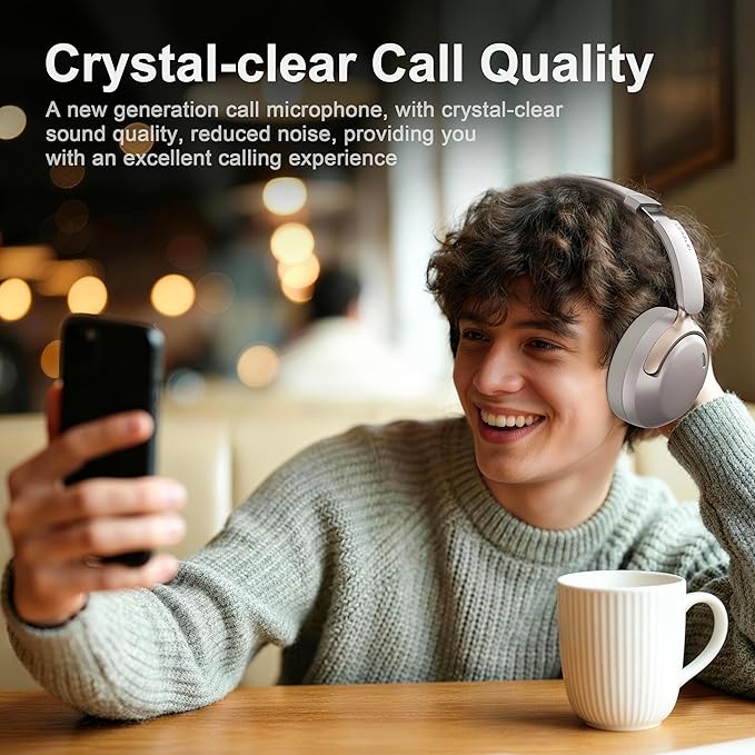 LORELEI Q30 Bluetooth Headphones Over Ear,60H Playtime & 3 EQ Music Modes,BT6.0 Headphones Wireless with Mic,Foldable Lightweight Headsets,HiFi Stereo Deep Bass for Home Travel iPad Tablet-Dunes Grey