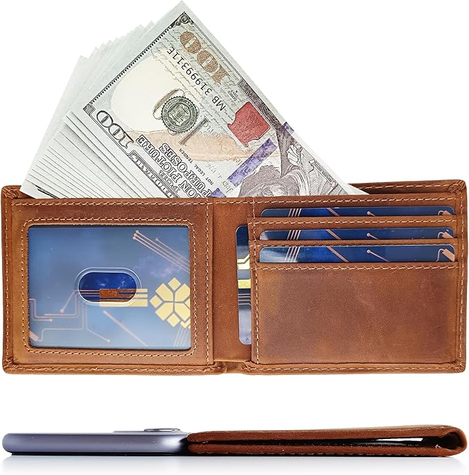 LnxLtw Men's Wallets Leather RFID Blocking Ultra-Thin Bifold | Minimalist Front Pocket Travel Wallet for Men with Card Holder & Money Slot – Yellowish Brown
