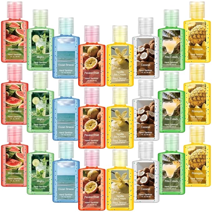 Frienda 24 Pack Summer Mini Hand Sanitizer Bulk Travel Size Perfume Gel Hand Sanitizer Scented Variety 1 Fl oz Pocket Portable for Guest Christmas Stocking Stuffers Nurse Coworker Teacher Office Gifts