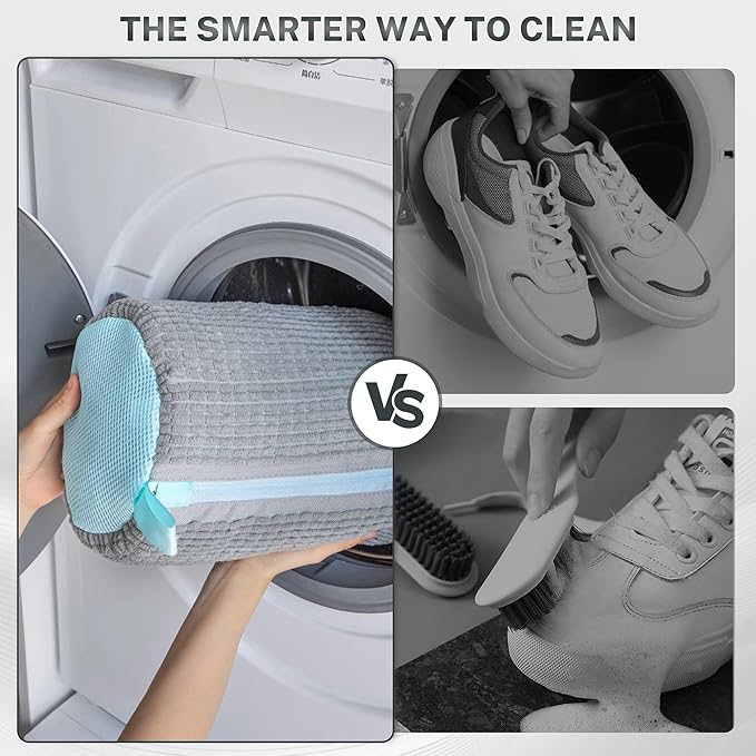 Shoe Washing Machine Bag, 2PCS Reusable Shoe Bag for Washing Machine, 360° Deep Cleaning Shoe Washing Bag for Sneakers, Laundry Shoe Bag for Washer & Dryer, Fits All Shoe Types (grey)