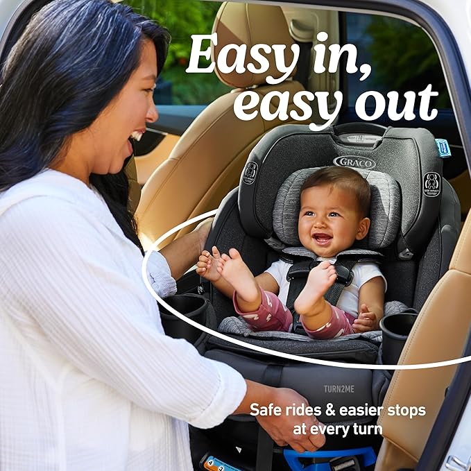 Graco Turn2Me 3-in-1 Rotating Convertible Car Seat, Brighton, Rear-Facing Rotation, Forward-Facing Mode, Highback Booster Up to 100 lbs, Adjustable Headrest & Harness, Steel Reinforced Frame