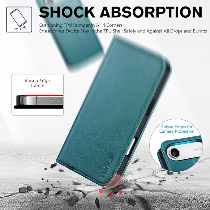 TUCCH Case Wallet for iPhone Air (6.5-Inch) 2025, [3 Card Slots] Kickstand [RFID Blocking] PU Leather Case, Flip Folio Cover with [TPU Shockproof Interior Shell], Teal Green