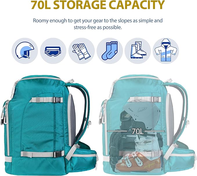 Unigear Ski Boot Bag Backpack for Helmet 50L/70L, Goggles, Gloves, Skis, Snowboard & Accessories