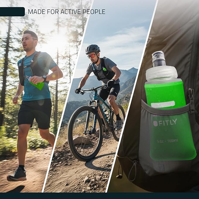 FITLY Soft Flask - Shrink As You Drink Soft Water Bottle for Hydration Pack - Folding Water Bottle Ideal for Running, Hiking, Cycling, Climbing & Rigorous Activity
