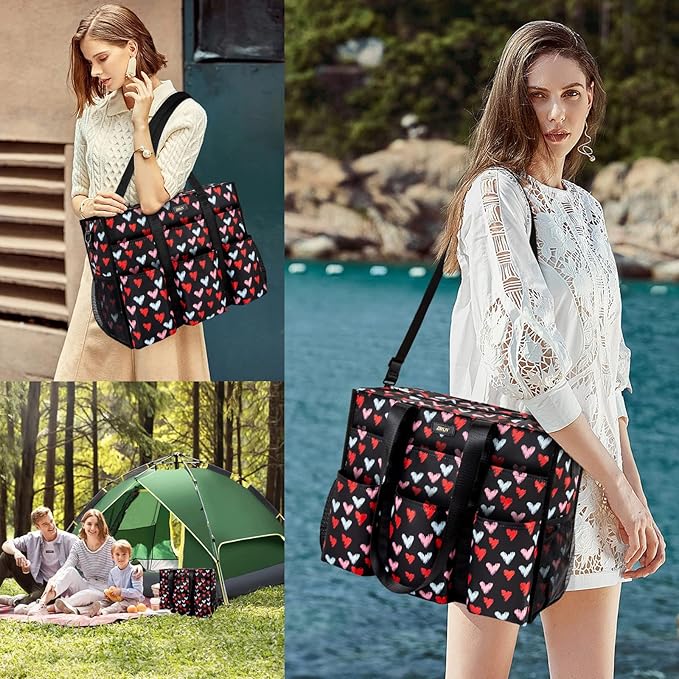 IBFUN Utility Tote Bag with 14/24 Pockets Zip Top Teacher Tote Bag for Teacher/Work Women