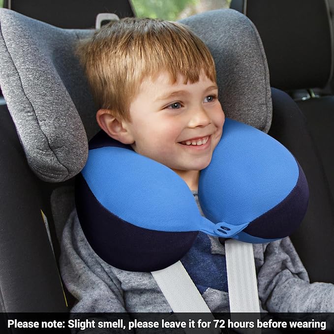 COOLBEBE Kids Travel Neck Pillow 2PCS Softly Double Support Neck Pillow for Car & Airplane, Traveling Gifts for Toddler & Children(Blue & Pink)