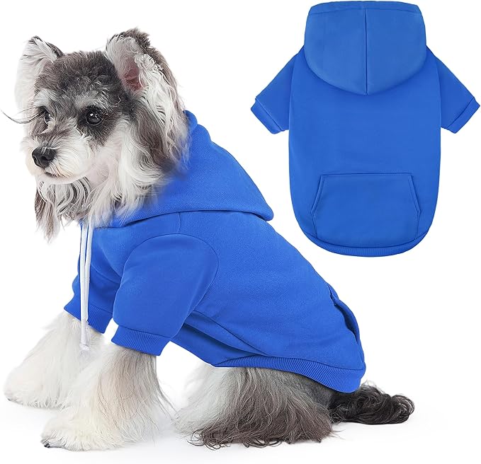 BAOBICUTE Dog Basic Hoodie Soft Dog Clothes Cold Weather Sweaters for Medium Large Dogs Cozy Fabric Warm Sweatshirt with Leash Hole (Blue, XS (Back: 10.24",Chest: 14.96", Neck: 11.42"))