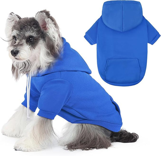 BAOBICUTE Dog Basic Hoodie Soft Dog Clothes Cold Weather Sweaters for Medium Large Dogs Cozy Fabric Warm Sweatshirt with Leash Hole (Blue, S (Back: 12.6",Chest:18.11", Neck: 13.78"))