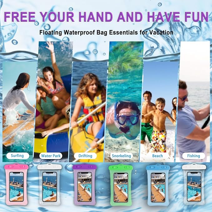 2 Pack Waterproof Phone Pouch, Waterproof Phone Case，Compatible with iPhone 17 16 15 14 13 Pro Max, IPX8 Cellphone Dry Bag Beach Cruise Ship Essentials 8.3"(Blue+Pink)