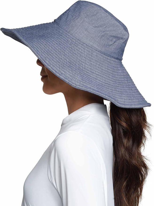 Women's Beach Hat - UPF 50+ Sun Protection - Brittany in Denim Blue Chambray