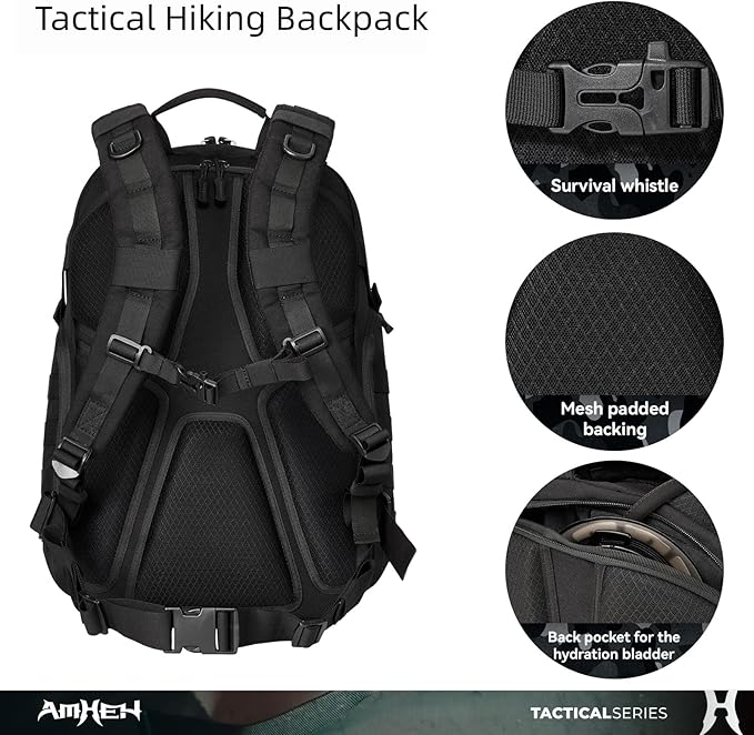 32L Military Tactical Backpack - Rugged Molle Assault Pack Fits 17 Inch Laptop for Survival Hiking Outdoor Travel Work (Black)