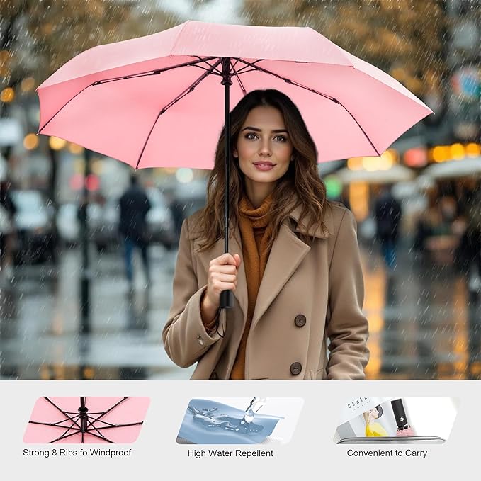 SoulRain Travel Umbrella - Compact Umbrella for Rain - Perfect Large Auto Folding Umbrella - Ideal Car umbrella, Small umbrella, and Travel Companion