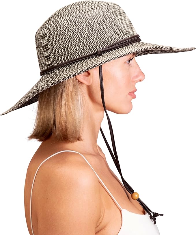 Sloggers Women's Wide Brim Braided Sun Hat with Wind Lanyard - UPF 50+ Maximum Sun Protection